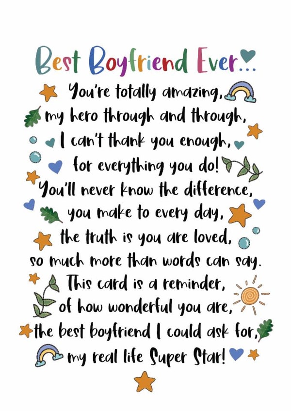 Heartfelt Anniversary/Valentine's Day Card - For Boyfriend - Poem created by And You Can Quote Me
