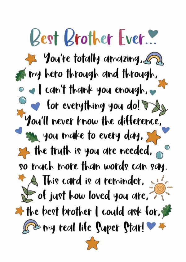 Heartfelt Thank You Card - Best Brother Ever - Poem created by And You Can Quote Me