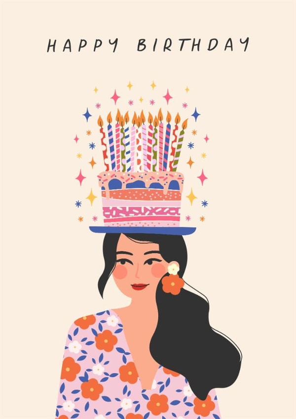 Pretty Birthday Card - For Her - Cake Hat created by Sad Girl Illustration