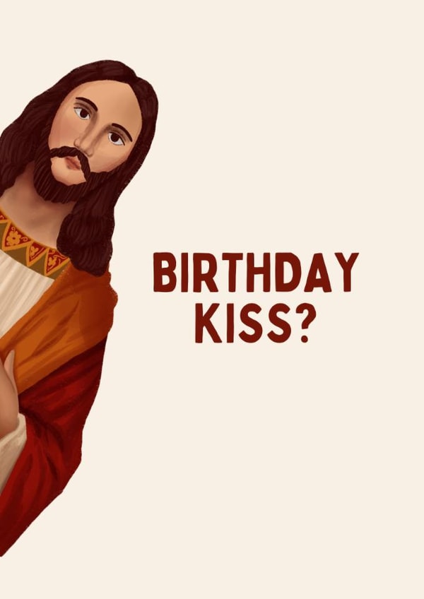 Funny Christmas Card - Peeking Jesus - Birthday Kiss? created by Sundiva Designs
