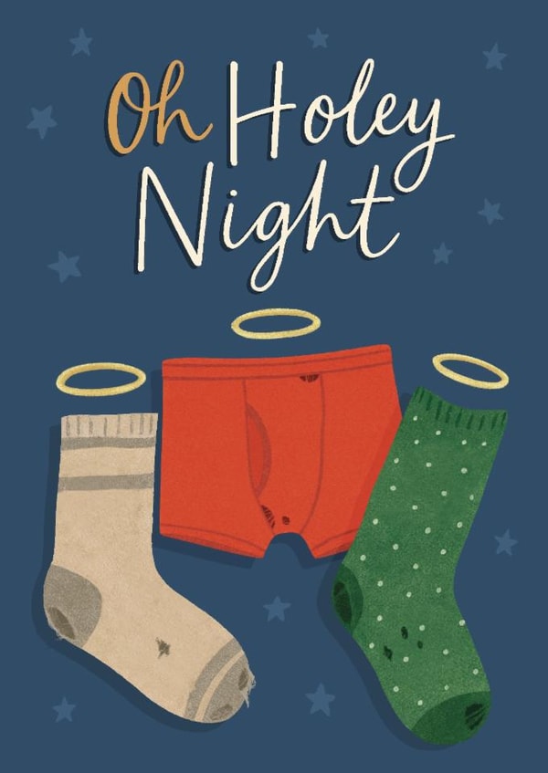 Funny Christmas Card - Oh Holey Night - Socks And Underwear created by Sydney Jo Designs