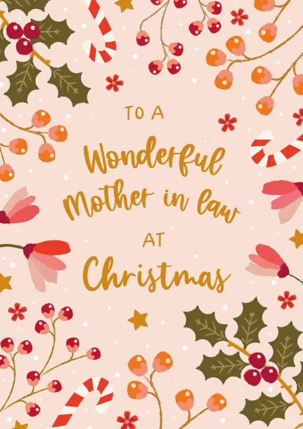 Pretty Christmas Card - For A Wonderful Mother In Law - Holly & Ivy created by The Pattern Press