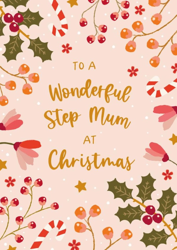 Pretty Christmas Card - For A Wonderful Step Mum - Holly & Ivy created by The Pattern Press