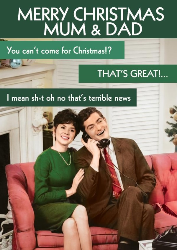 Funny Christmas Card - Mum And Dad - Terrible News created by Quitting Hollywood