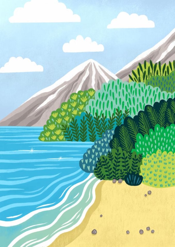 Classic Beach Card - Beach Mountains - Blank Art Card created by Pear Tree Press