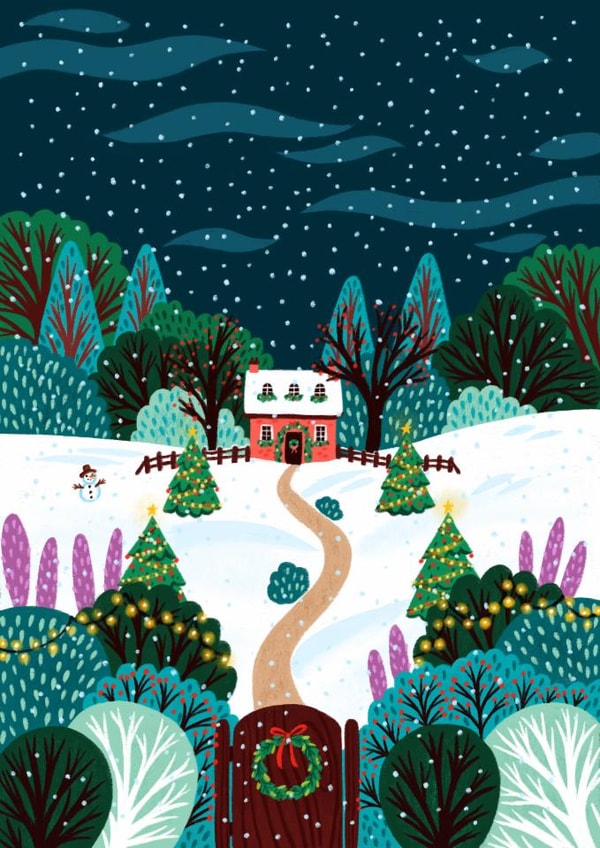 Classic Christmas Card - Snow - Cottage - Blank All Purpose Art Card created by Pear Tree Press
