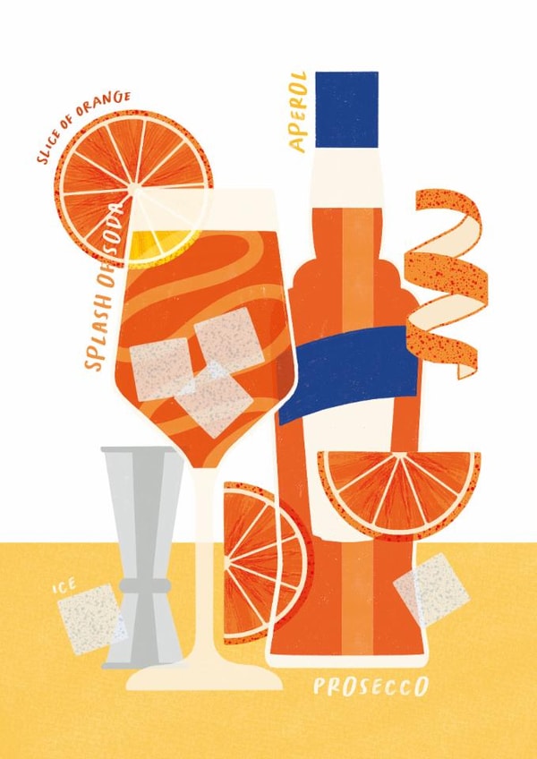Fun Cocktail Birthday Card - Aperol Spritz Cocktail created by Joanne McGaffin