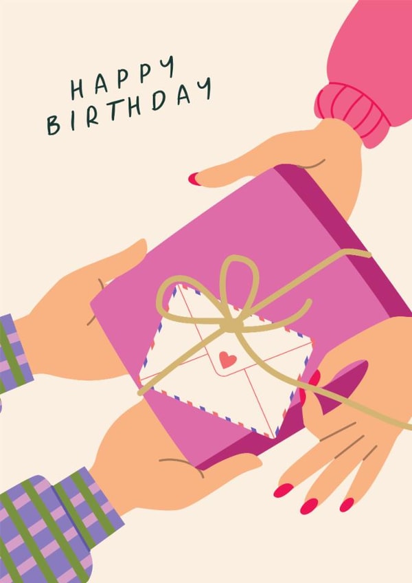 Classic Birthday Card - Pink Gift Box - Envelope created by Sad Girl Illustration