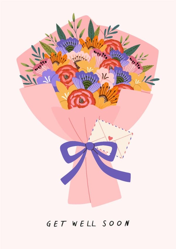 Pretty Get Well Card - Bouquet Of Flowers - Get Well Soon created by Sad Girl Illustration