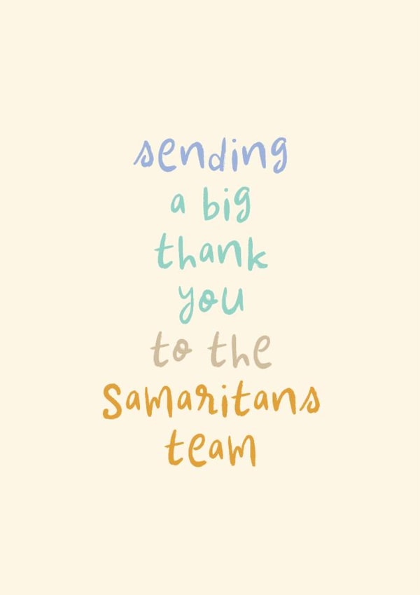 Thank You Card - Samaritans Team - Helpline - Volunteers created by Rebecca Prinn
