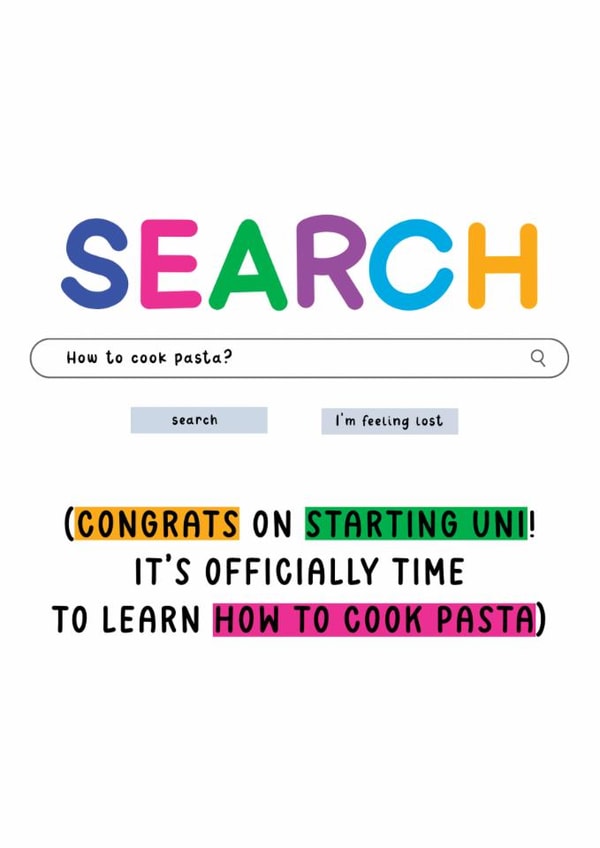 Funny Good Luck Card - University - How To Cook Pasta created by Studio Flafello LTD