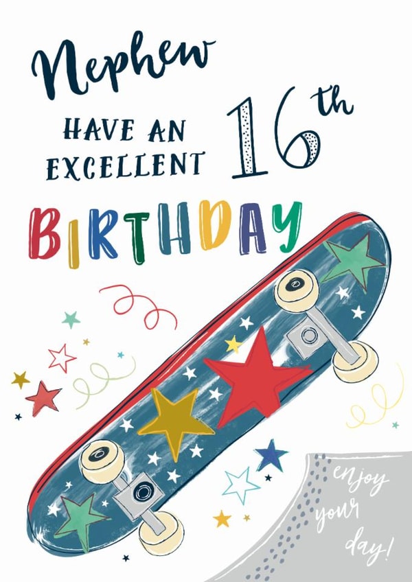 Classic Birthday Card - 16th - For Nephew - Skateboarding created by Katie Phythian Design