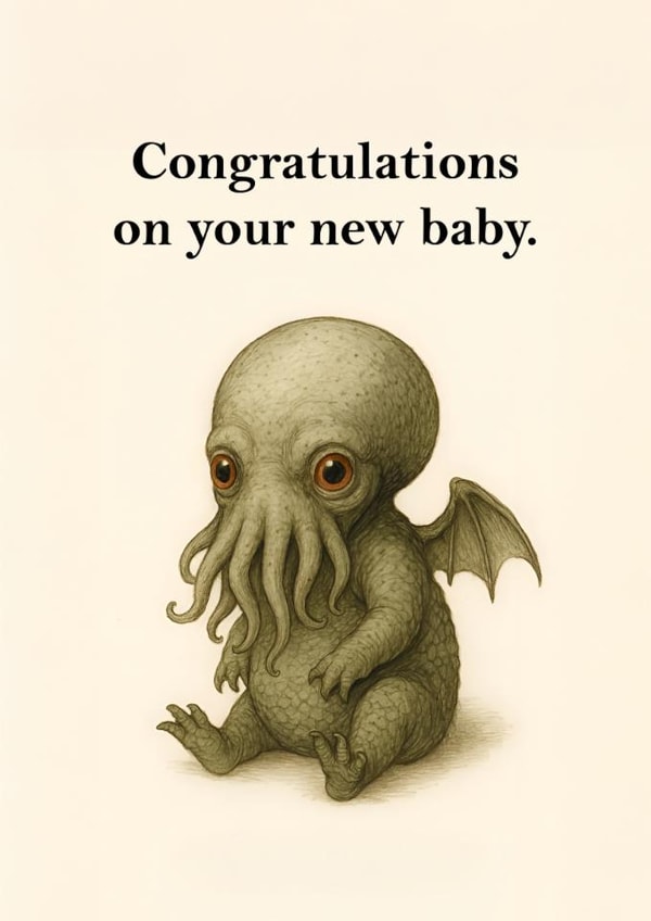 Funny New Baby Card – Cute Cthulhu Monster Illustration - Geeky Dark Humour created by FUNTZ