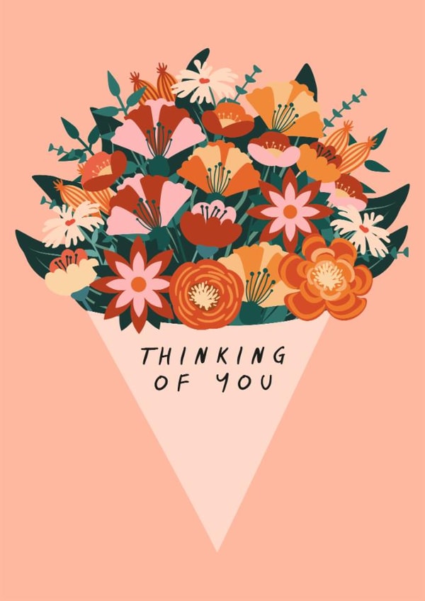 Pretty Thinking Of You Card - Bouquet Of Flowers - Floral | thortful