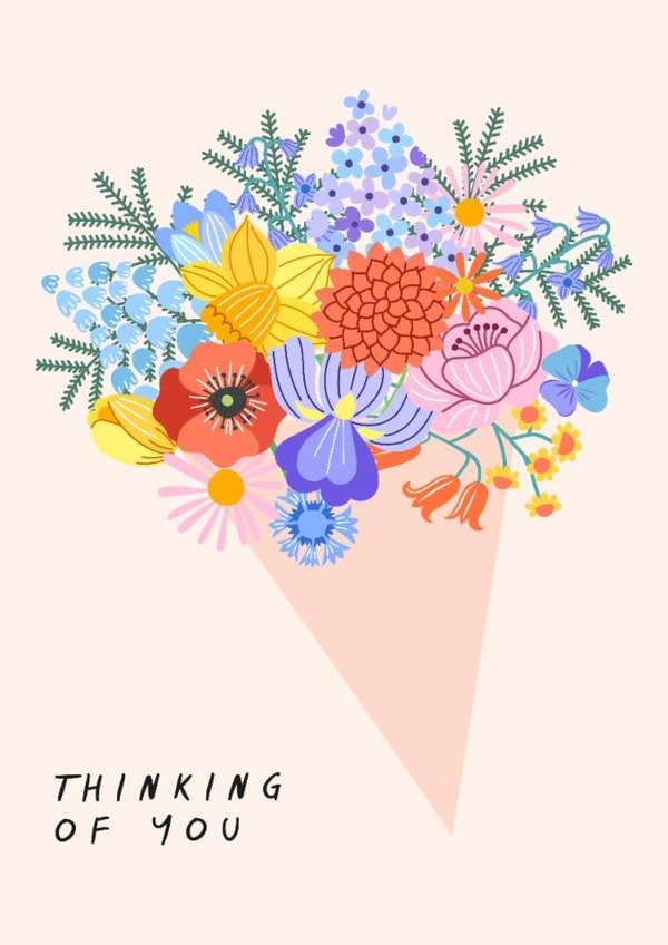 Pretty Thinking of You Card - Colourful Wildflower Bouquet created by Sad Girl Illustration