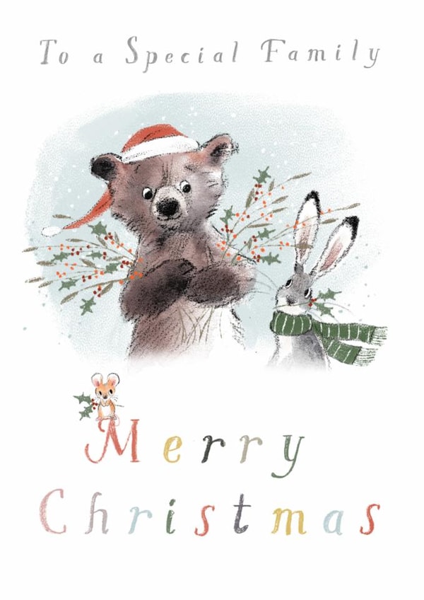 Classic Christmas Card - To A Special Family - Bear, Hare & Mouse created by Paper Shed Design