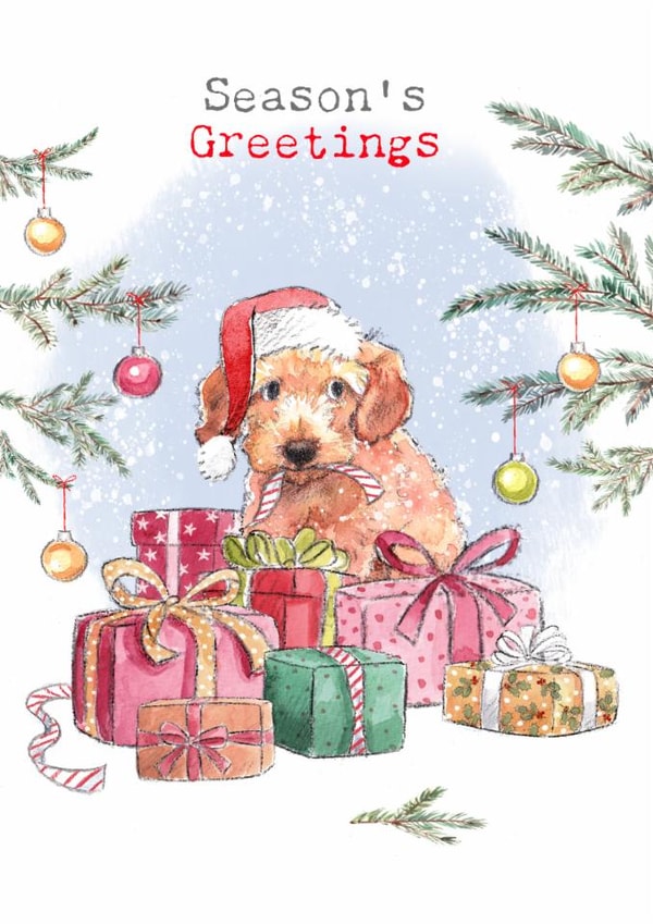 Classic Christmas Card - Season's Greetings - Dog With Presents created by Paper Shed Design