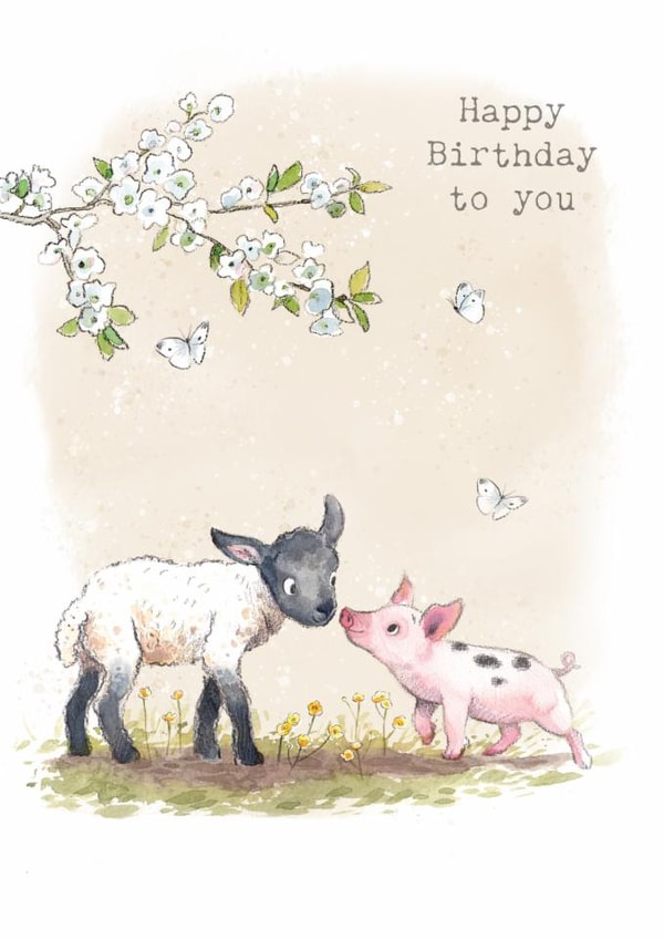 Cute Birthday Card - Lamb And Piglet - Farm created by Paper Shed Design