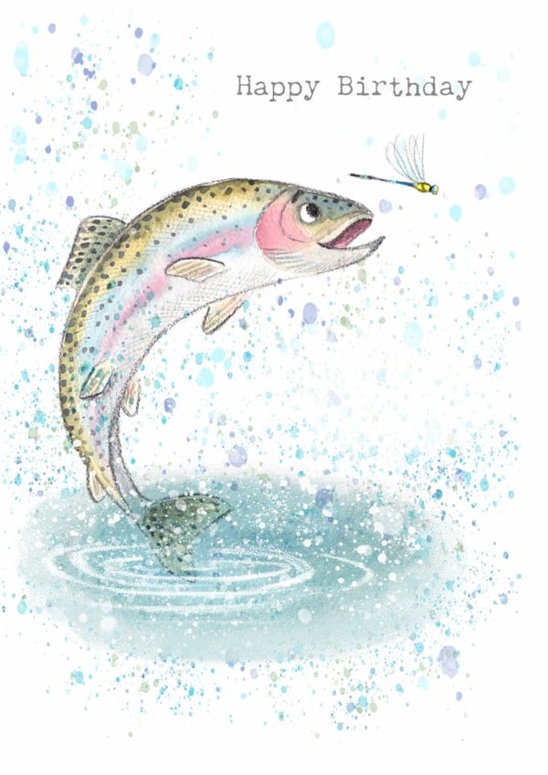 Classic Birthday Card - Jumping Trout - Fish created by Paper Shed Design