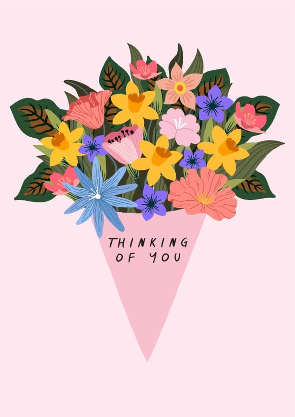 Pretty Thinking Of You Card - Daffodils - Bunch Of Flowers created by Sad Girl Illustration