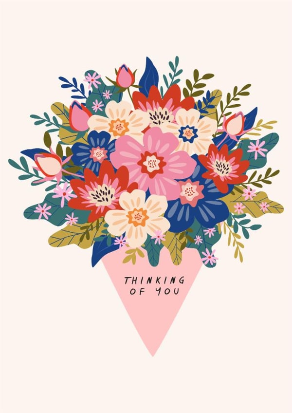 Pretty Thinking Of You Card - Bright Floral Bouquet - Flowers | thortful
