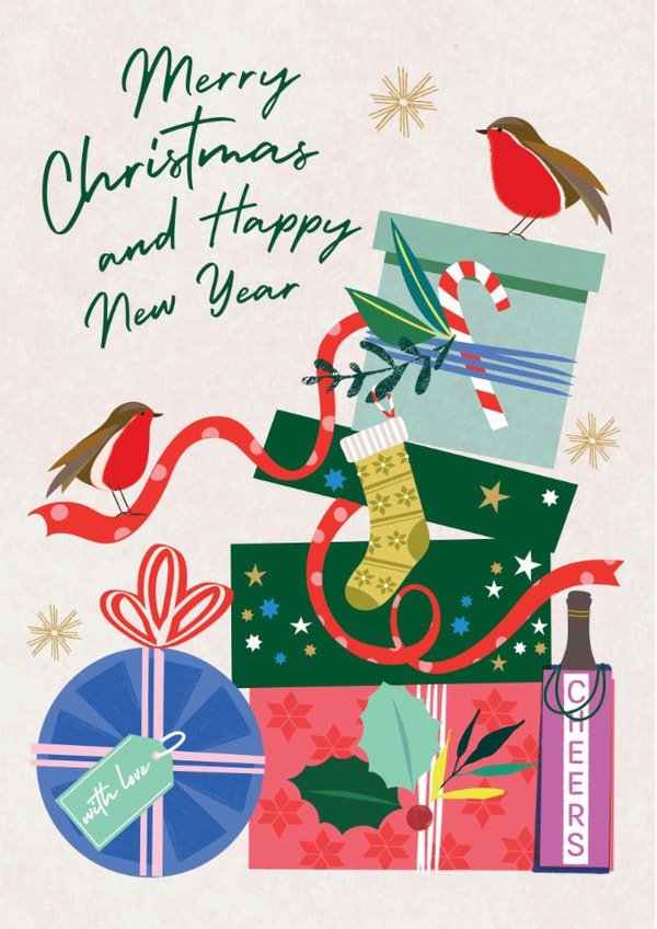 Classic Christmas Card - Merry Christmas And Happy New Year - Presents created by Laura Darrington Design Ltd.