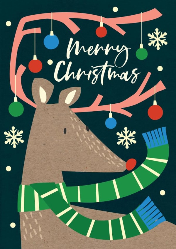 Cute Christmas Card - Reindeer - Baubles created by Laura Darrington Design Ltd.