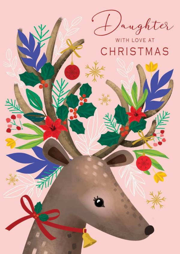 Pretty Christmas Card - For Daughter - Reindeer created by Laura Darrington Design Ltd.