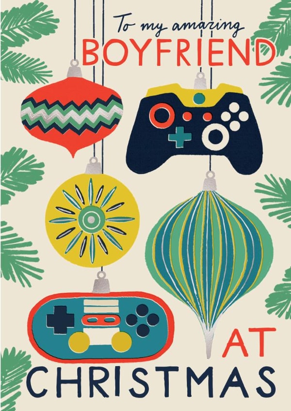 Classic Christmas Card - For Boyfriend - Gaming Controller Baubles created by Laura Darrington Design Ltd.