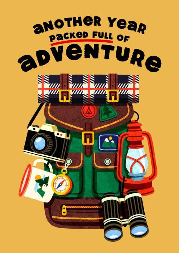 Classic Birthday Card - Camping Backpack - Another Year Of Adventures ...