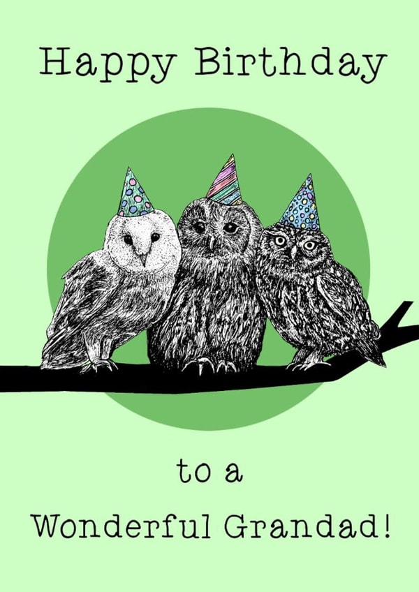 Cute Birthday Card - For Grandad - Owls created by Beth Higgins Art