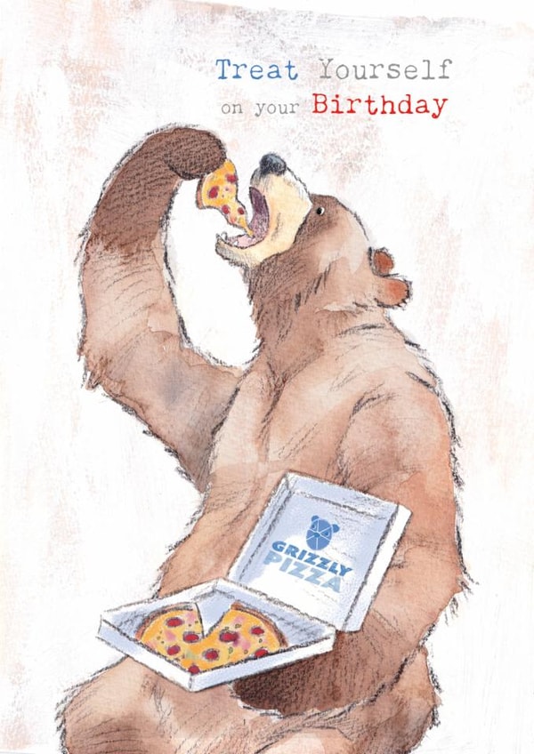 Classic Birthday Card - Treat Yourself - Bear Eating Pizza created by Paper Shed Design