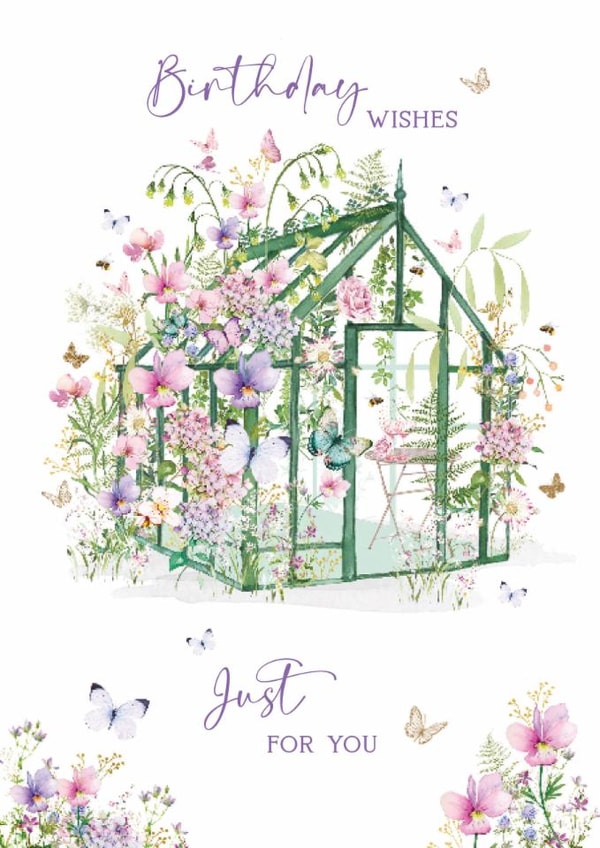 Traditional Birthday Card - Floral Greenhouse - Butterflies created by Nigel Quiney