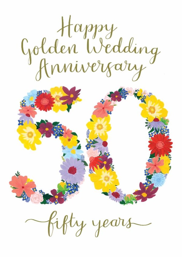 Pretty Golden Wedding Anniversary card - Flowers - Fifty Years created by Amy Turner