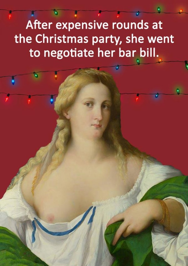 Cheeky Christmas Card - Vintage - Negotiate The Bar Bill created by Go La La!