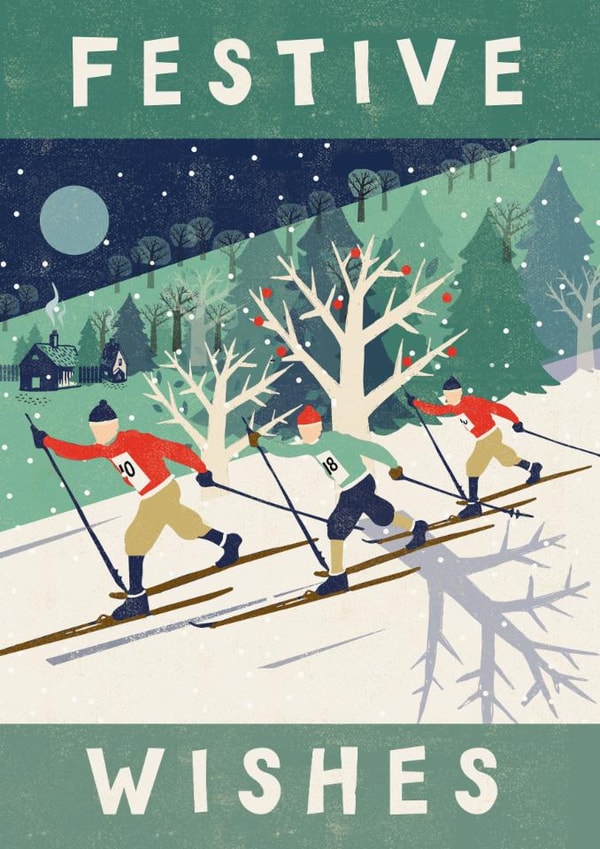 Retro Classic Skiers Christmas Card created by Rocket68