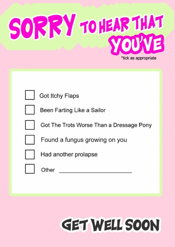 Funny Get Well Soon Card - Tick Box - Sorry to Hear... created by Go La La!