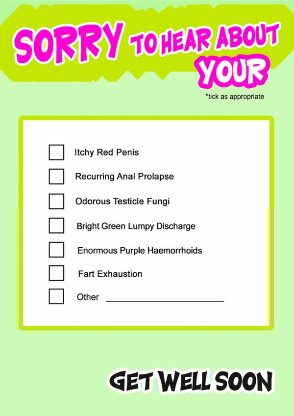 Rude Get Well Soon Card - Check Box - Sorry to Hear About... created by Go La La!