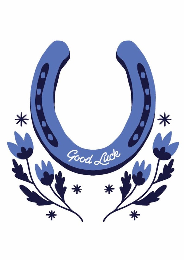 Classic Good Luck Card - Horseshoe - Folk Flowers created by Rachel Hallquist
