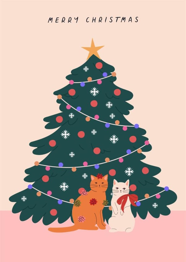 Cute Christmas Card - Cats - Christmas Tree created by Sad Girl Illustration