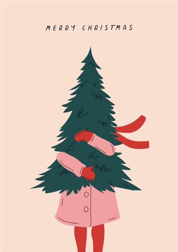 Classic Christmas Card - Christmas Tree - Hug created by Sad Girl Illustration