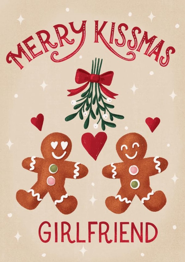 Cute Christmas Card - For Girlfriend - Gingerbread - Kissmas created by Silky Rose Design