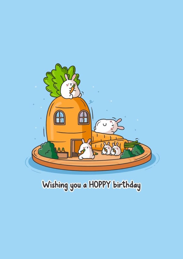 Cute Birthday Card - Hoppy Birthday - Rabbits created by Toastedink