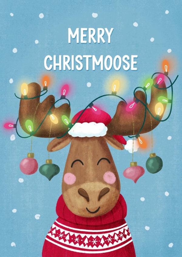 Cute Christmas Card - Moose Pun - Merry Christmoose created by Silky Rose Design