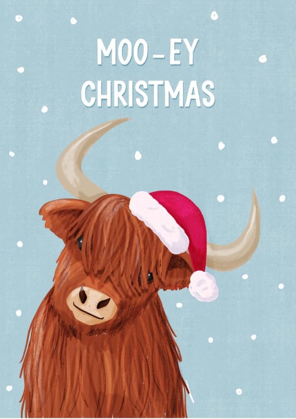 Cute Christmas Card - Cow - Moo-Ey Christmas created by Silky Rose Design