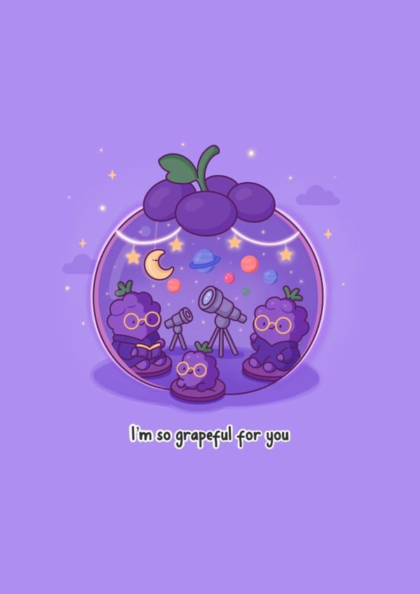 Cute Love & Friendship Card - I'm So Grapeful For You - Grape Pun created by Toastedink
