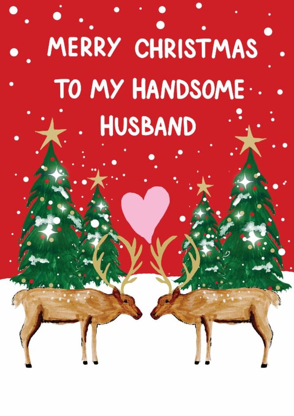Heartfelt Christmas Card - Handsome Husband - Reindeer created by HCD Illustration