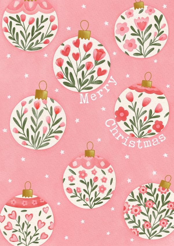 Pretty Christmas Card - Pink Floral Baubles created by The Merry Giraffe