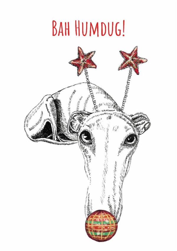 Cute Christmas dog card for friend - Scottish greyhound dog - Bah Humdug! created by sarahcoxartwork
