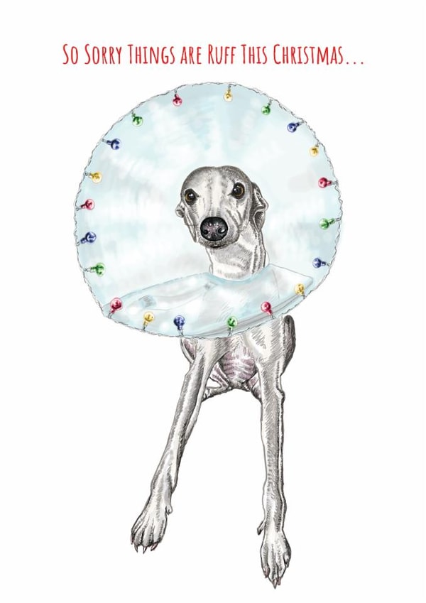 Cute Christmas dog card for loved one - whippet dog - sorry things are ruff created by sarahcoxartwork